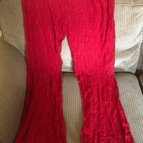 NWT RED LACE LINGERIE 2PC, SHEER, CROP TOPW/LONG BOTTOM, CUTE & SEXY IN ONE - Picture 9 of 13